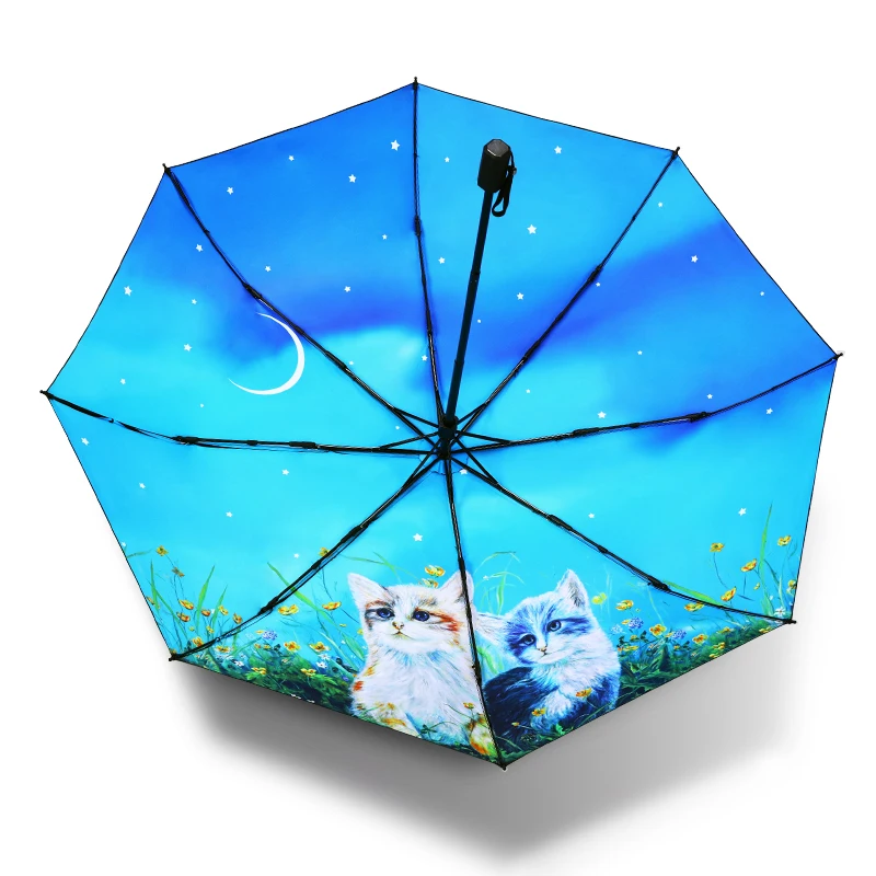 Cat Mochizuki three fold sunshade umbrella travel creative cartoon vinyl sunscreen UV protection men\'s and women\'s sun umbrella