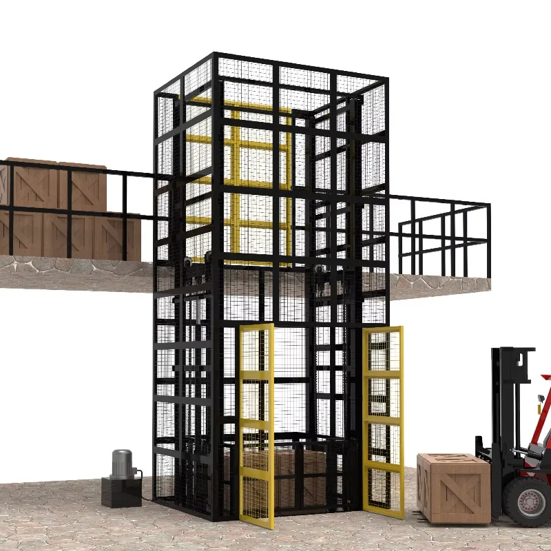 Custom Enclosed Guide Rail Cargo Lift Hydraulic Goods Elevator for Factory Workshop and Heavy Pallet Transportation