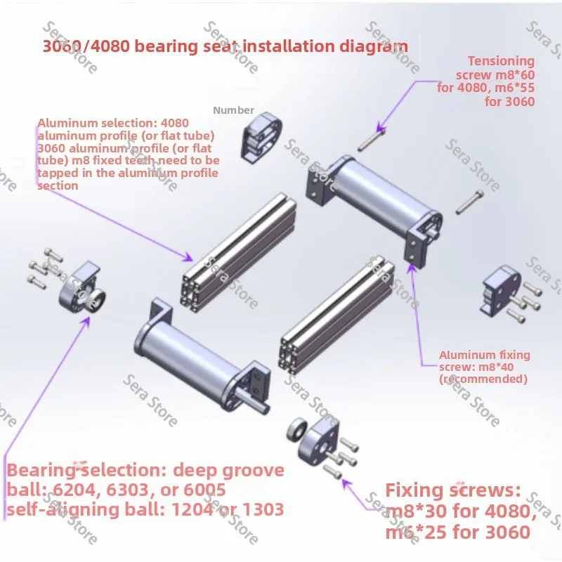 Knurled Head Assembly Line Accessories Full Sleeve Tensioning 4080 Roller Drive Aluminum Seat Active Roller Belt Conveyor