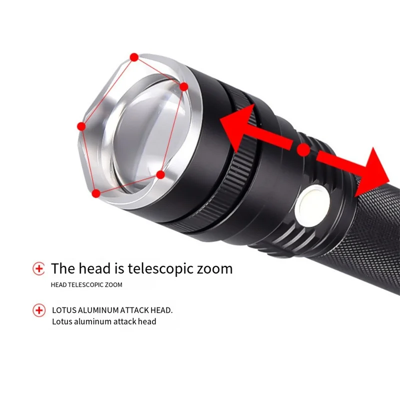 Rechargeable Flashlights 1600Lm Telescopic Torch for Power Failure Outdoor Camping Fishing Hiking Patrolling Emergency Light