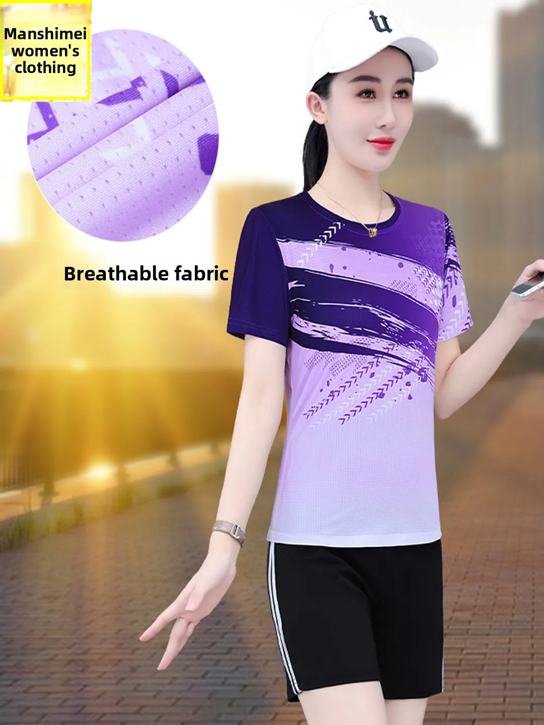 طقم رياضي جاف من الحرير الجليدي للنساء 2025 صيفي جديد ort Sve orts بدلة جري عصرية طقم مكون من قطعتين للتنس