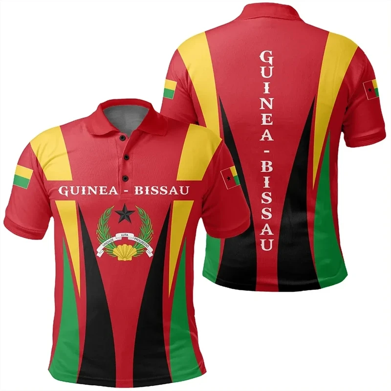 Africa Guinea-Bissau Map Flag 3D Print Polo Shirts For Men National Emblem Short Sleeve Patriotic Coat Of Arms POLO Shirt Jersey