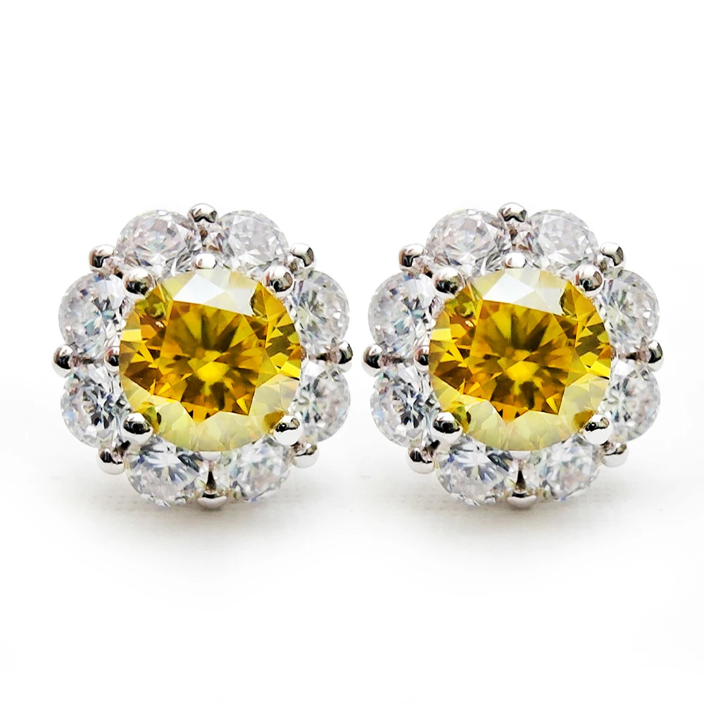 

1+1ct Yellow Mosang Stone Earrings for Women with GRA Certificate S925 Solid Silver Jewelry Wedding Engagement Earrings Gift