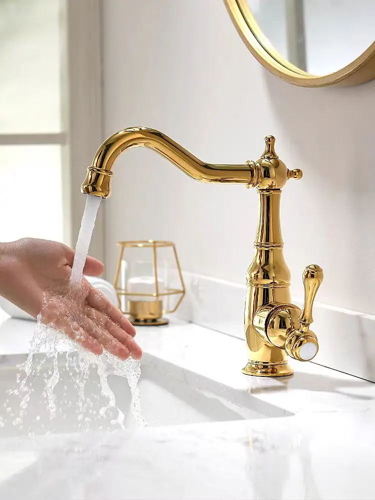 Luxury Gold Brass Bathroom sink faucet Golden High Quality Copper wash basin faucet Hot Cold water Lavabo Tap washbowl faucet