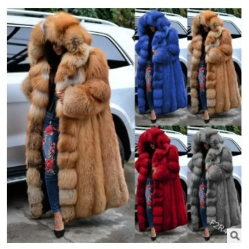 Women Solid Plush Warm Cardigan Coat Autumn Winter Faux Fur Large Coat Women's Casual Long Sleeve Hooded Faux Fur Coat