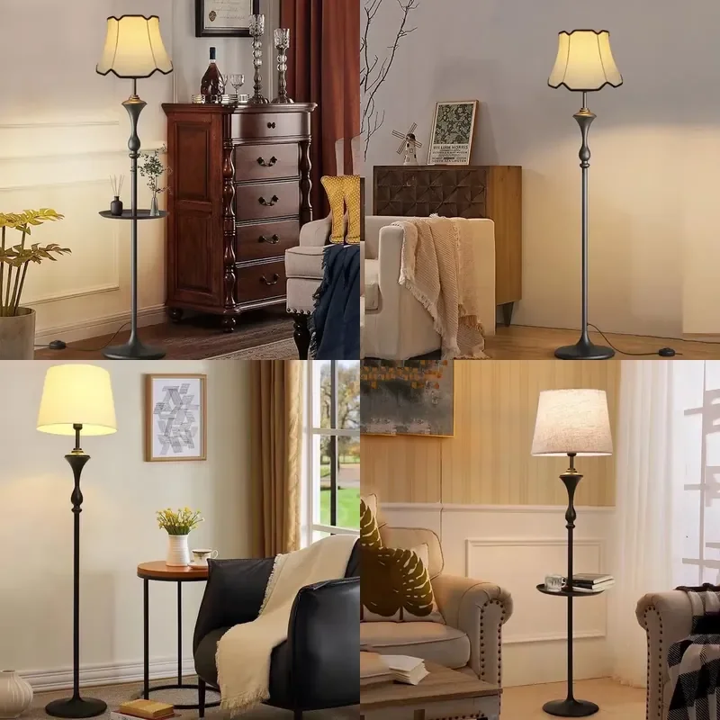 for High  Traditional American  Pattern Floor Lamp  Frame Fabric Lampshade 3500K Warm White for