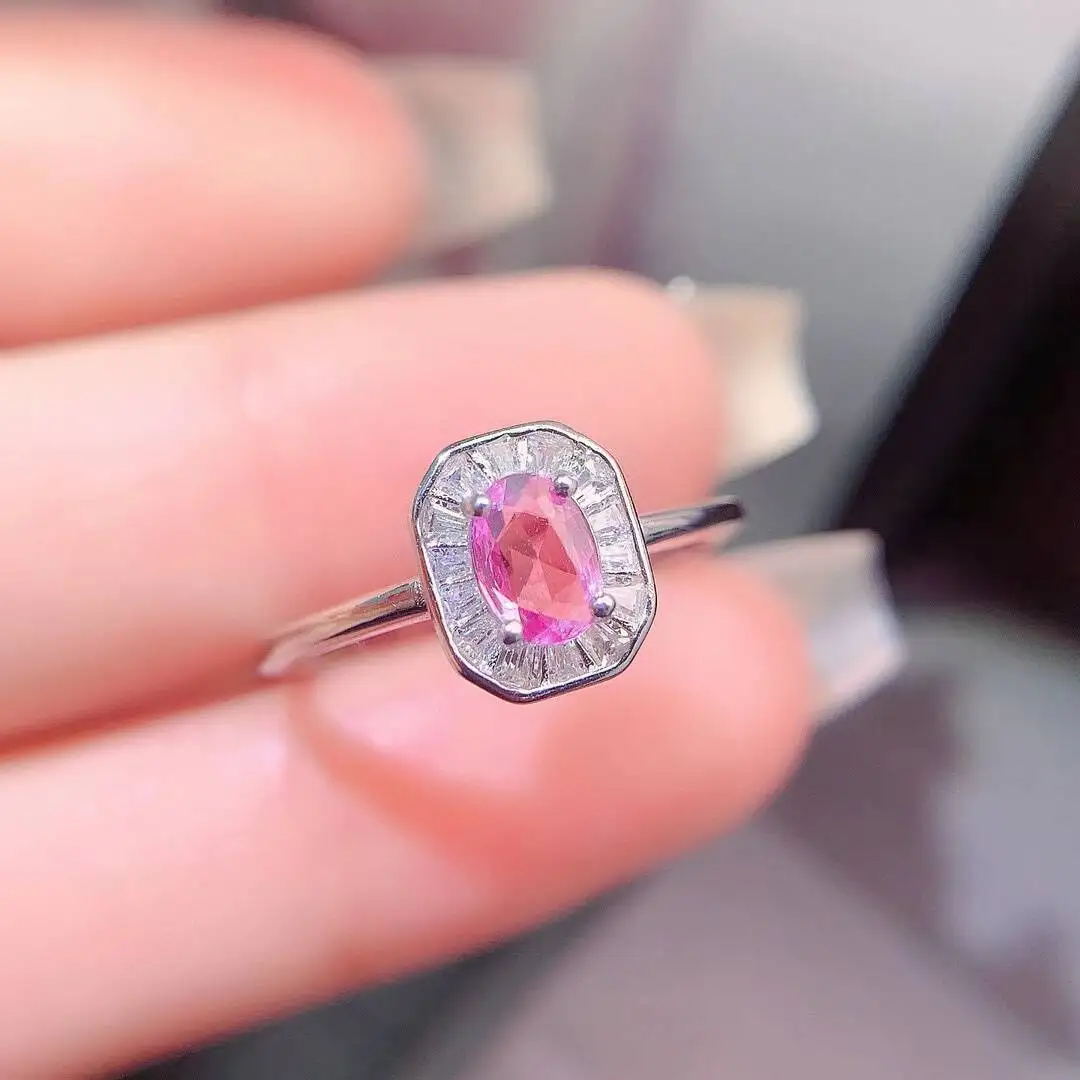 KJJEAXCMY high-grade Natural Women's Pink Sapphire Ring S925 Silver Colorful and splendid Crystal pure fire flash explosion