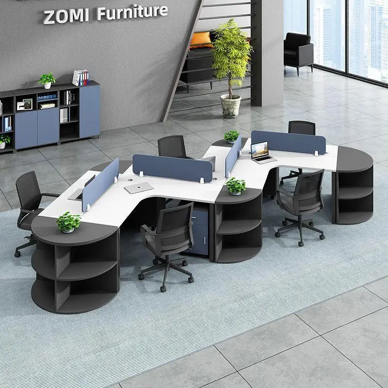 Modern creative office desk and chair combination simple fashion 3/4/6 staff station three special-shaped staff computer desk
