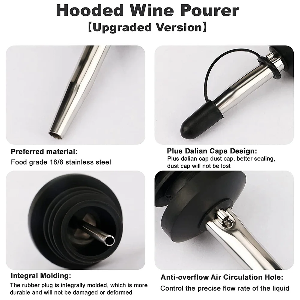 48Pack Liquor Pourers, Stainless Steel Bottle Pourers Tapered Spout, with Siamese Rubber Dust Caps, 3/4Inch Bottle Mouth