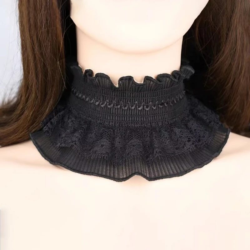 White Black Ruffle Elastic Lace Fake Collar Scarf High Neck Collar Pullover Elegant Neck Cover False Collar Clothing Accessories