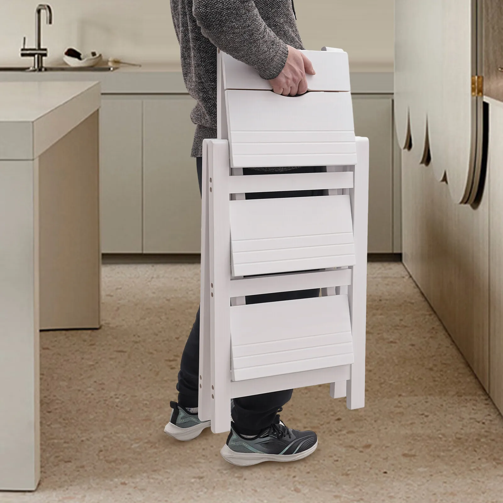 3-Steps مقعد قابل للطي سلم الصنوبر مقعد قابل للطي في غضون 100 كجم/220.46 رطل