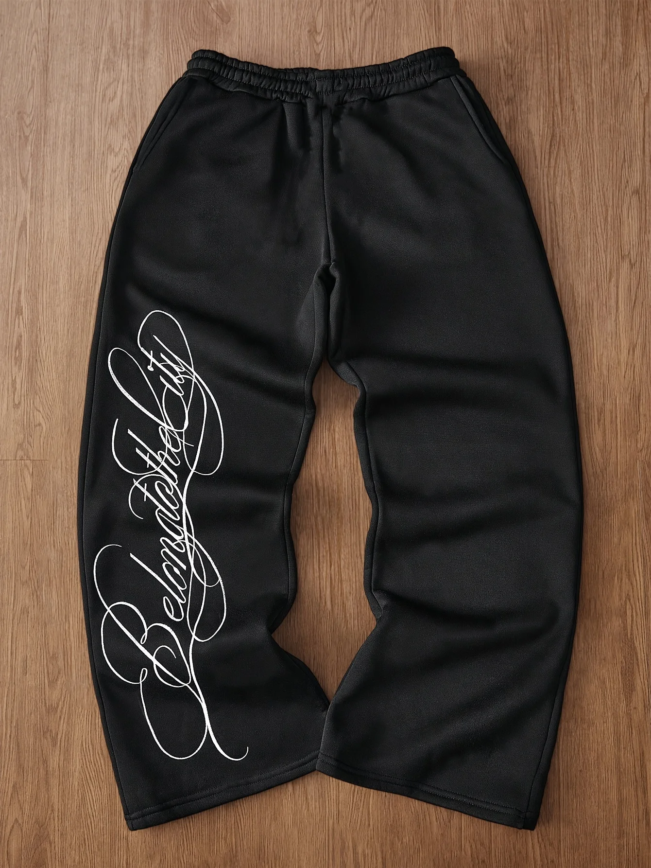 2026 Herren Schwarze Hosen mit Schriftzug, Reine Baumwolle Gerade Geschnittene Hosen, Lässige Jogginghosen mit Elastischem Bund – Detail 12