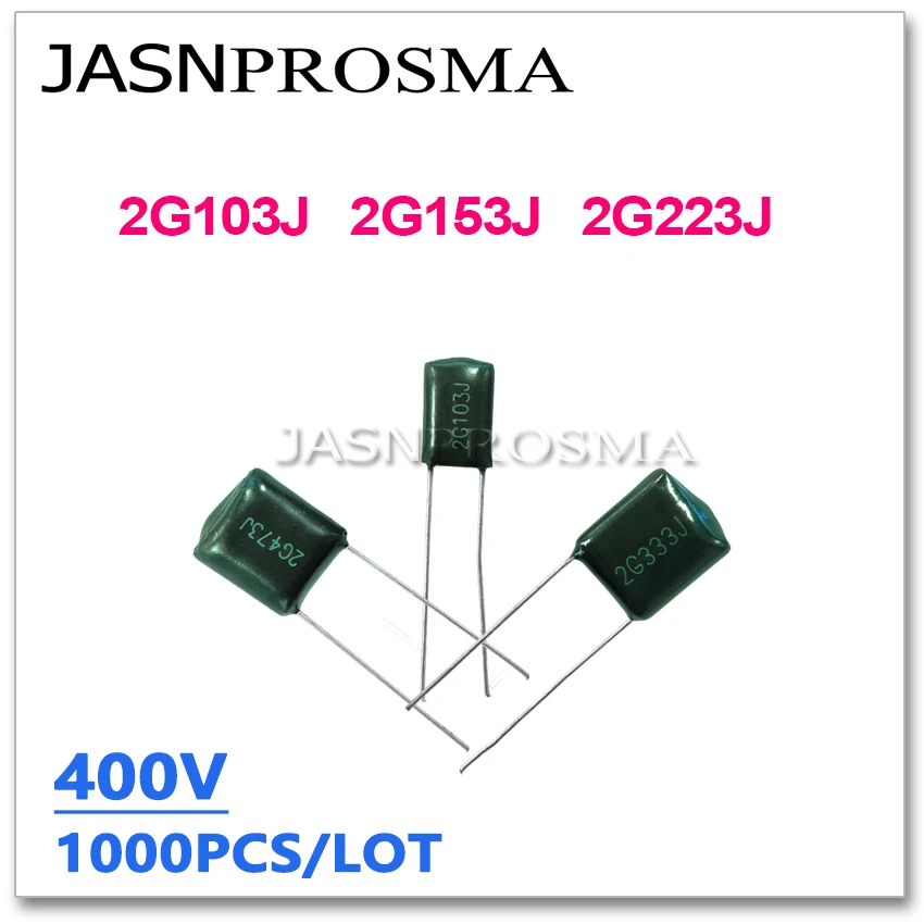 JASNPROSMA 1000PCS 400V 2G103J 2G153J 2G223J 10NF 15NF 22NF 103J 153J 223J 2G 5% GREEN Polyester poly Film capacitor