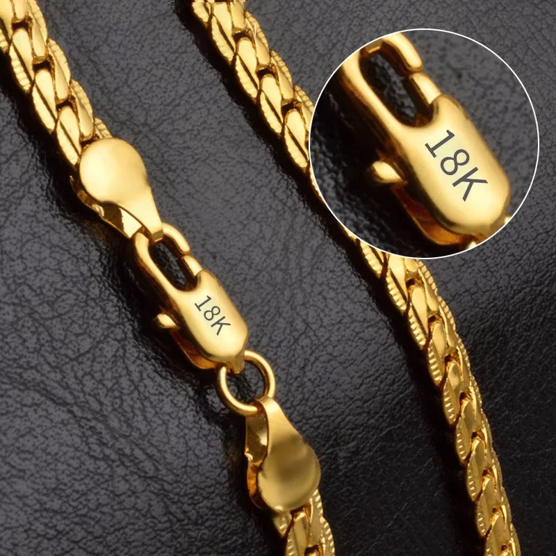 18K Gold/925 Sterling Silver 18-24inch 45-60cm 6mm Full Side Chain Necklace For Women Men Fashion Wedding Party Charm Jewelry