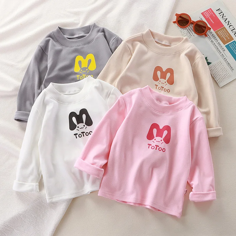 Thermal Fleece Kids Long Sleeve T Shirt Soft Casual Pullover Tops for Girls Boys Spring Autumn Children Clothing 90-130