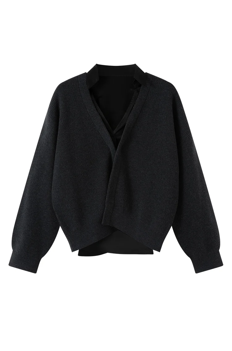 BD4521254 Damen Woll-Cardigan Pullover Seidenhemd Mehrlagig V-Ausschnitt Offen Vorne Langarm Strickoberteil Herbst Winter Alltag – Detail 17