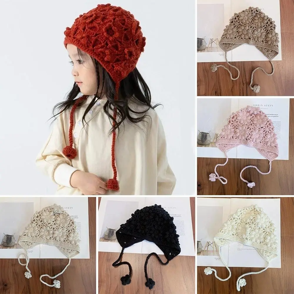 Breathable Handmade Kids Knitted Hat Crochet Fringed Skullies Hat Versatile Bohemian Style Beret Cap for Child Girls