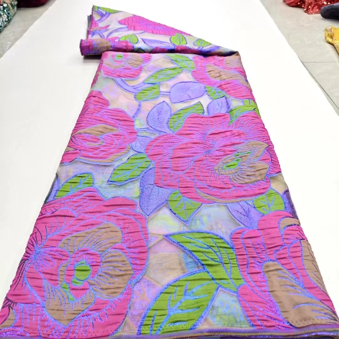 Latest 5 Yards Guinea Brocade Jacquard Fabric African Lace 2025 High Quality Nigerian Brocade Fabrics for Wedding Dress Hmd20102