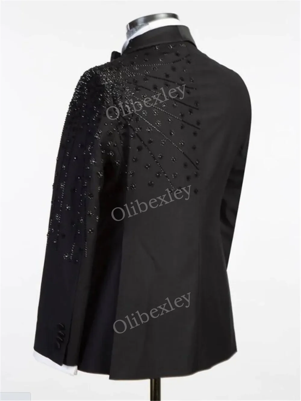 Olibexley Herren-Anzug, hochwertig, 2-teilig, Schmuckdekoration, ein Knopf, schmale Passform, formelle Party-Abschlussball-Anzüge für Hochzeit, Bräutigam