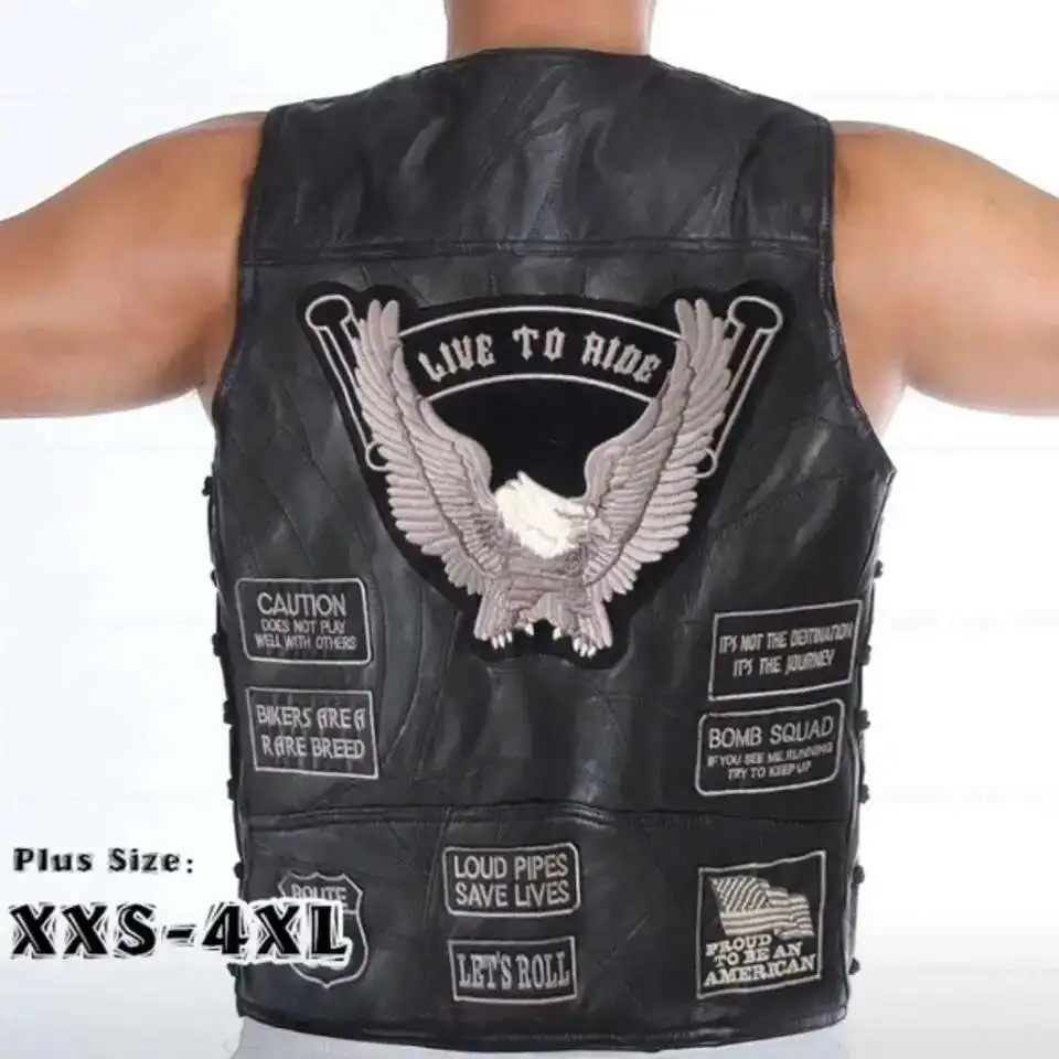 Motorcycle Style Harley Motorcycle Riding Vest Men\'s Leather Vest Shoulder PU Leather Dark Series Embroidered Badge Design