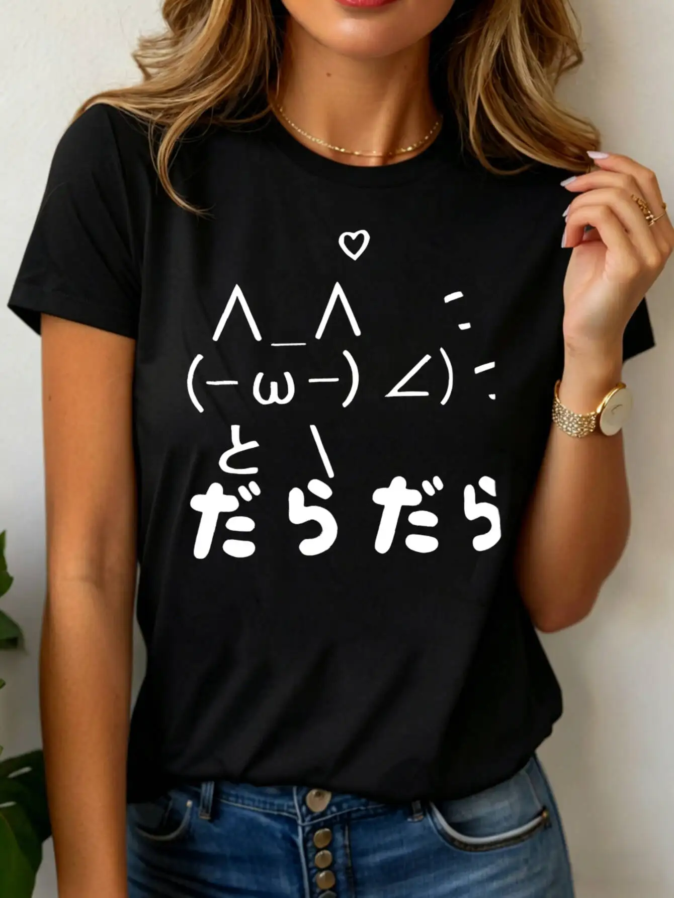 Cute Kawaii Cartoon Face Print Women's T-Shirt Casual Outdoor Lightweight Comfortable Daily Wear Printed Round Neck Short Sleeve