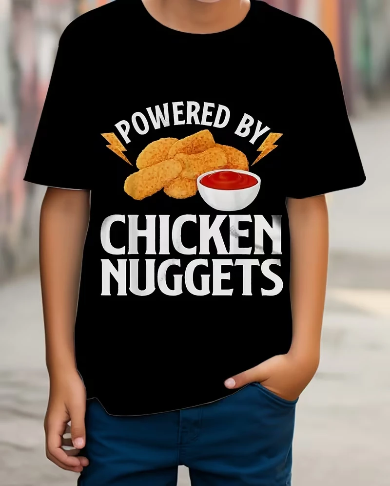 A Funny Fast Food T-Shirt That Trades Brothers for Chicken Nuggets.Powered By Chicken Nuggets Funny T-Shirt Daily Streetwear