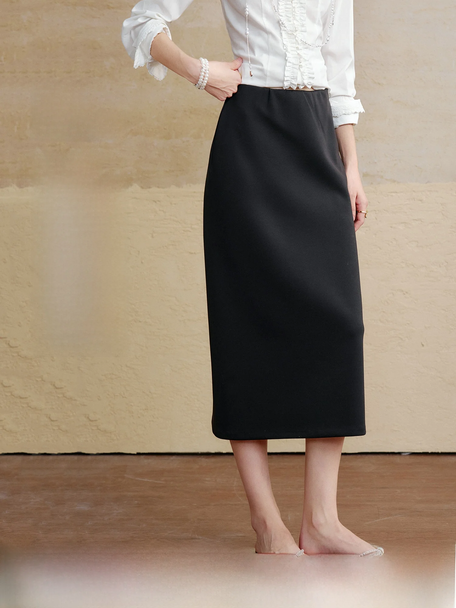 

Шелковистая гладкая прямая юбка для женщин с высокой талией из смесового полиэстера, удобная посадка, модный тренд весеннего сезона