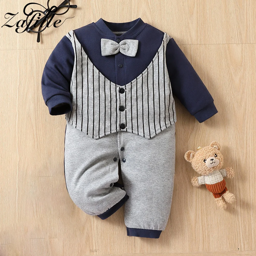 ZAFILLE Fake Two Toddler Boys Rompers Gentleman Baby Costume Autumn Jumpsuits For Newborns Boy Outwears Patchwork Infant Outfits