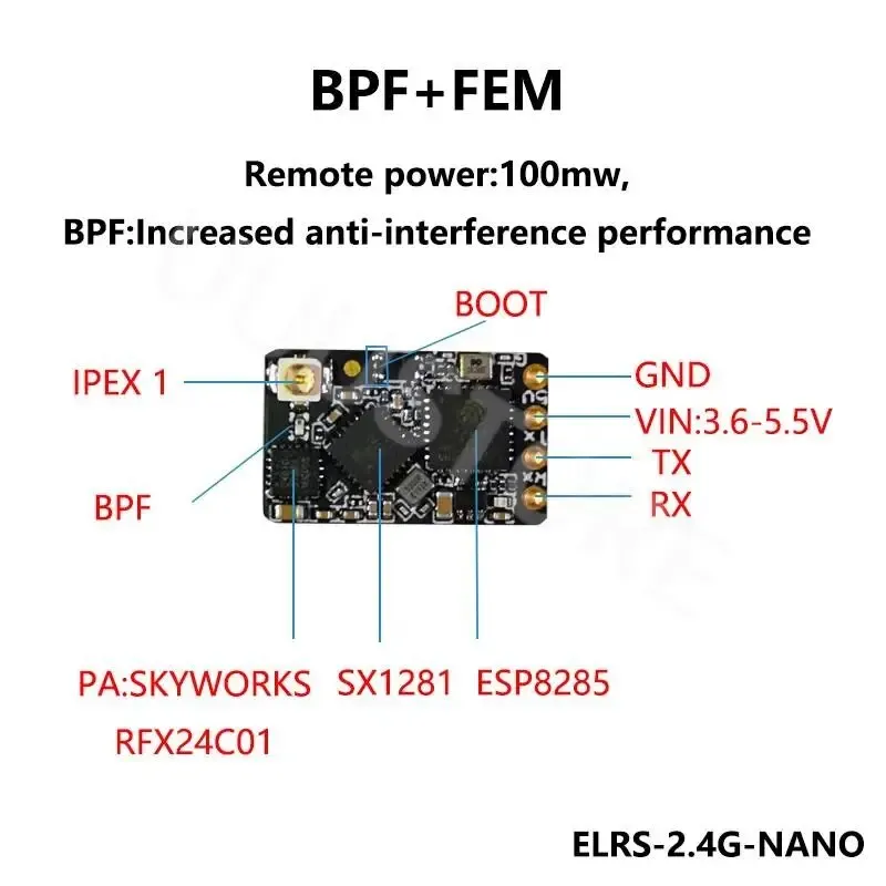 Odbiornik ELRS 2,4 GHz NANO ExpressLRS BETAFPV NANO 2400 RX z anteną typu T obsługa aktualizacji Wi-Fi dla drona FPV RC