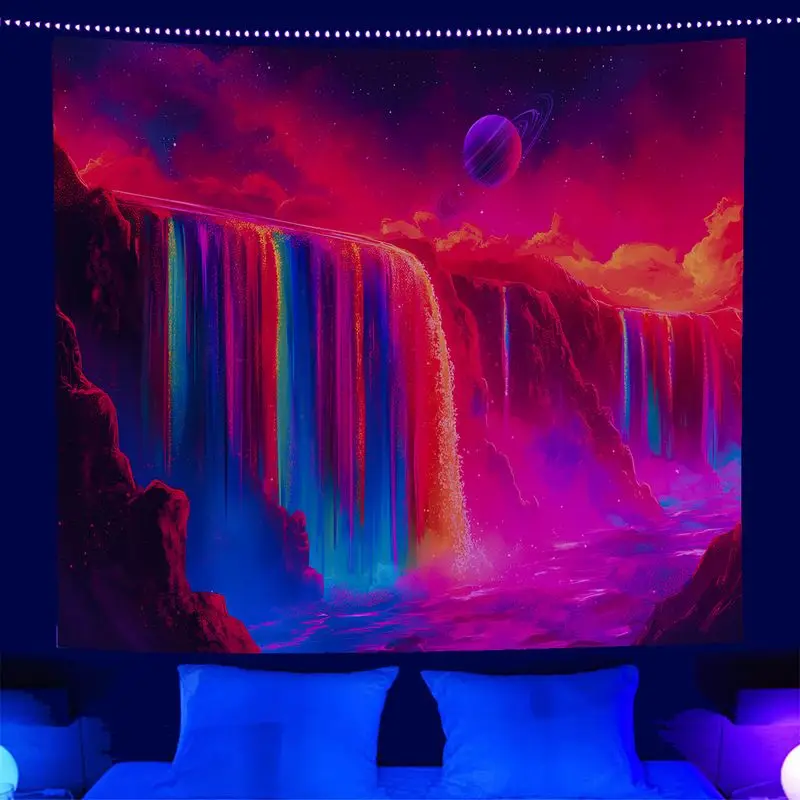 VIKAMA Rainbow Waterfall Starry Sky Tapestry, Colorful Wall Hanging Background Cloth for Vibrant Living Room Aesthetic Decor