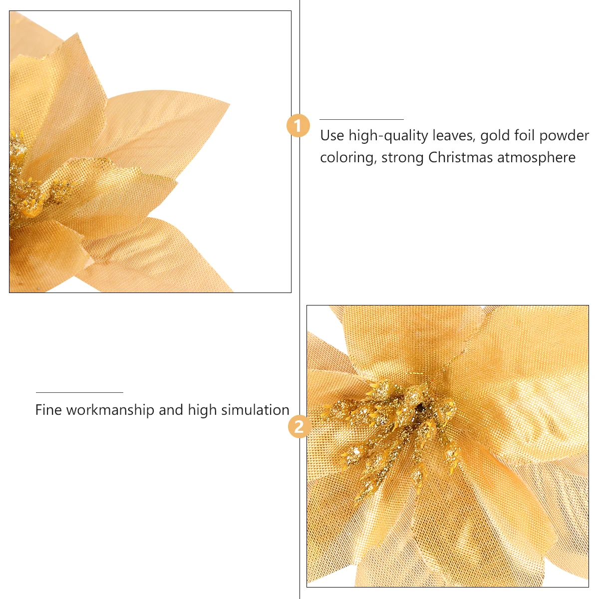 

24 Pcs Christmas Flower Decor Elegant Cloth Artificial nament Golden Reusable Xmas Tree Accessories Simulated Flowers Holiday