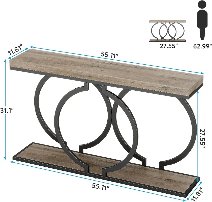 Industrial Console Table, 55 inch Wood Entryway Table Narrow Long Sofa Table, Rustic Accent Table for Living Room, Entrance