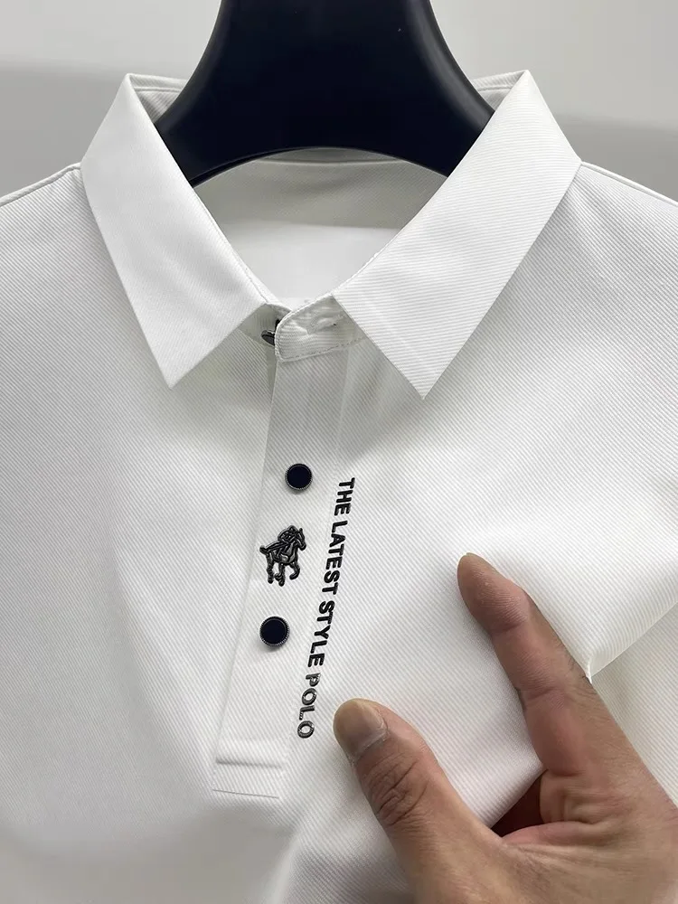 

Summer Men's Brand High end Embroidered Polo Shirt Breathable Lightweight, Flip Collar Cool Business Casual Short Sleeve T-shirt