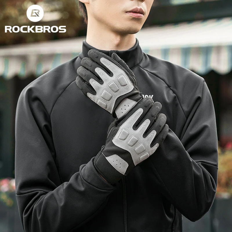 ROCKBROS Cycling Gloves Full Finger Gloves Breathable Anti-slip Palm Touch Screen Gloves Men Outdoor Sports Motorcycle Gloves