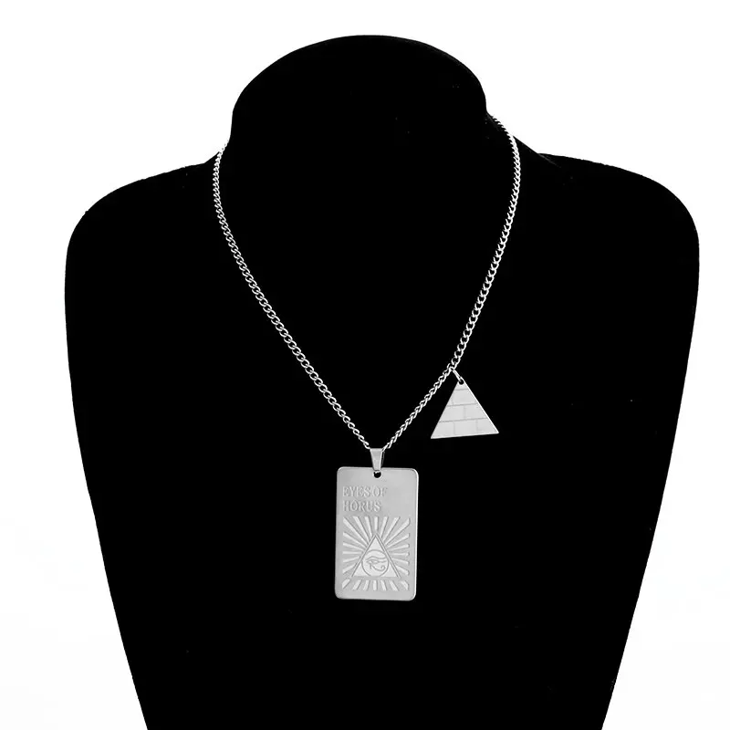 New Stainless Steel Trendy Retro Eye of Horus Egyptian Pyramid Triangle Necklace for Men Women Fashion All-Match Jewelry