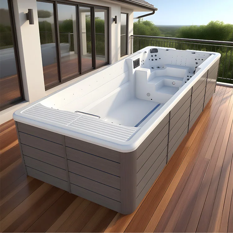 Custom Fashionable Outdoor Swimming Spa Pool Modern Cabinet Design with Built-in Access Steps for Easy Family Entry