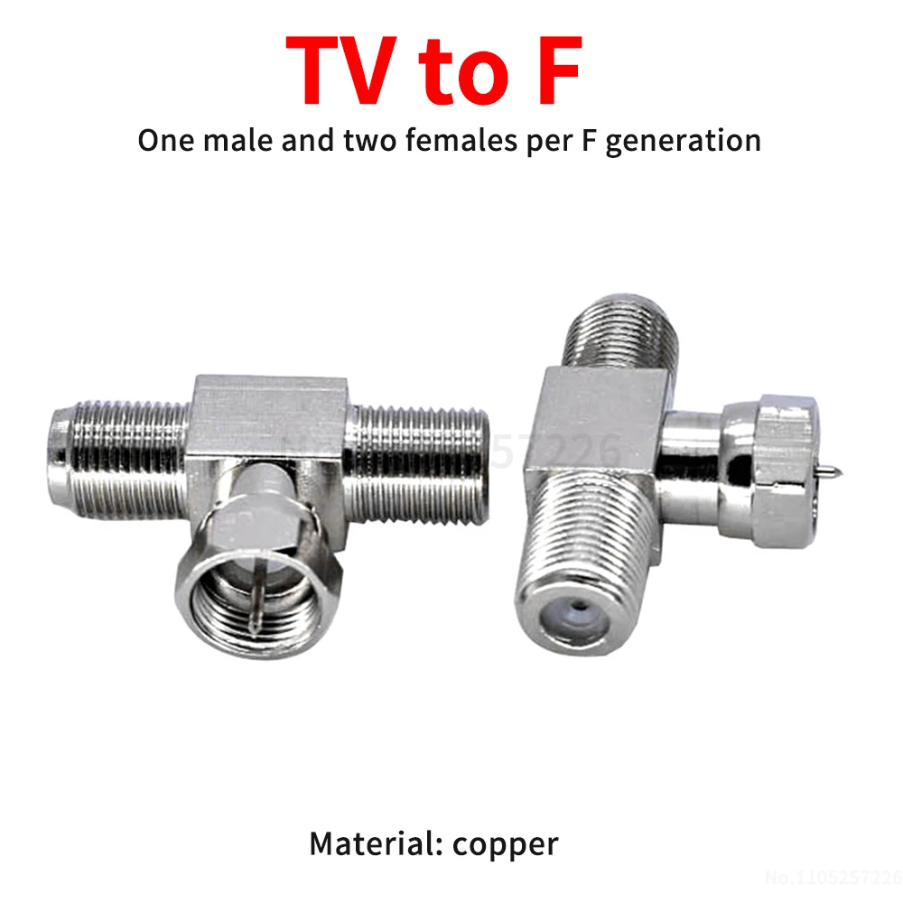 Cable TV adapter F-type male to two female TV set-top box splitter F-type T-connector (1 pcs)