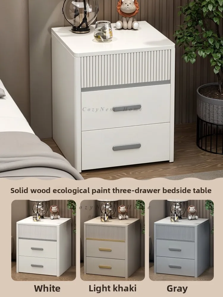 For bedside table white light gray light khaki solid wood ecological board paint bedside table matching bedside table three