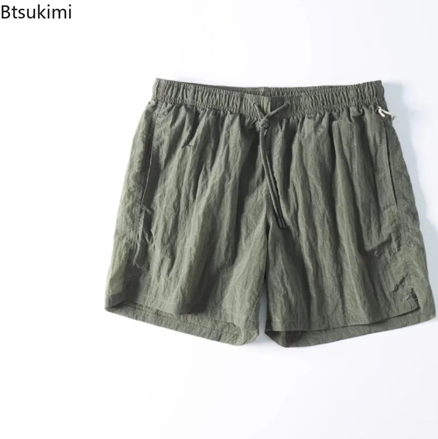 New 2025 Summer Men's Shorts Solid Color Anti Exposure Beachwear Sports Fitness Pants Thin Quick Drying Breathable Casual Pants