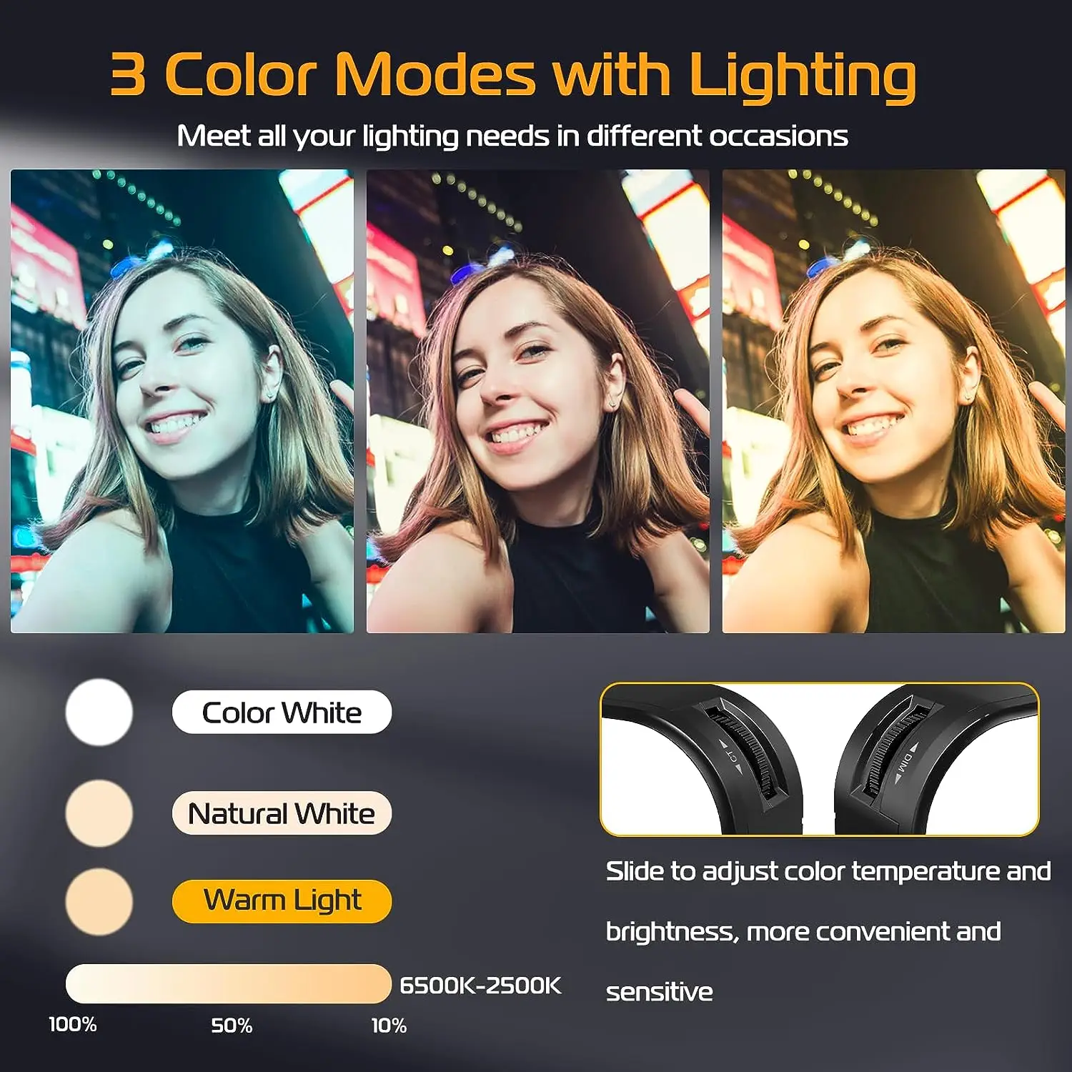 Ulanzi VL100X Computer Camera Light Bi-Color Selfie Light Dimmable 2500-6500K Clip LED Light Panel for Smartphone Laptop Tablet