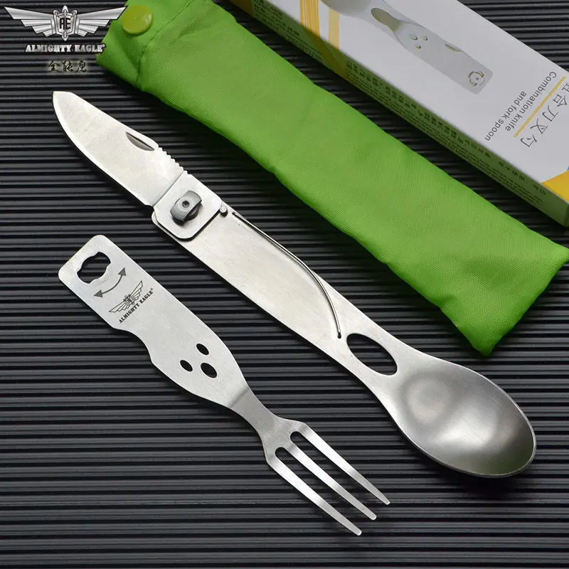 All-purpose eagle outdoor tableware all-purpose picnic portable knife fork spoon all-steel multi-purpose spoon folding knife