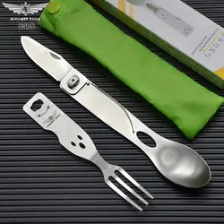 All-purpose eagle outdoor tableware all-purpose picnic portable knife fork spoon all-steel multi-purpose spoon folding knife