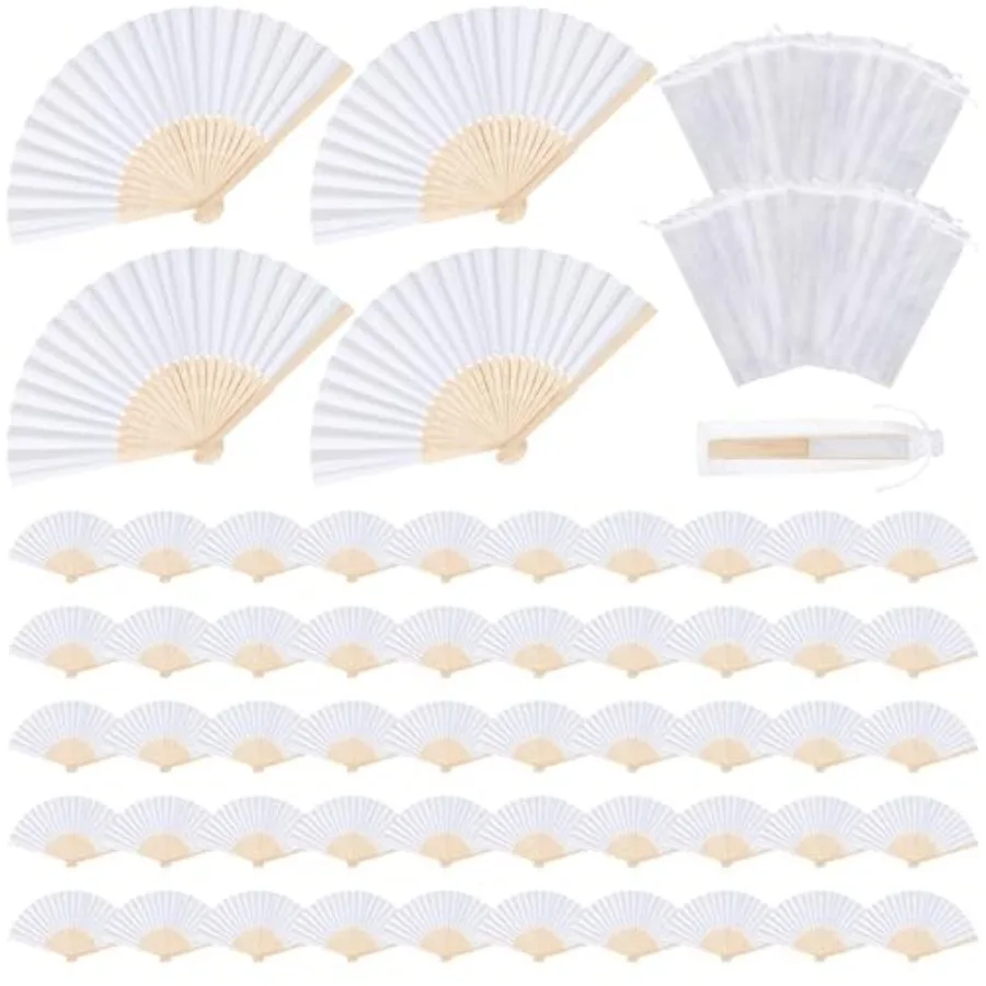 

MCEAST Pieces Wedding Handheld Paper Fans White Bamboo Folding Paper Fans with Organza Bags Foldable Cool Wedding Favors Weddin