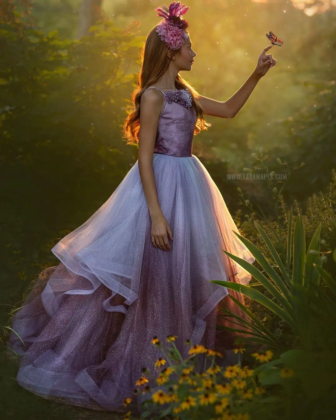 FATAPAESE espolvoreado con hadas brillantes, vestido de flores de niñas de polvo, cuenta con una capa de falda Ombre en cascada de perlas florales