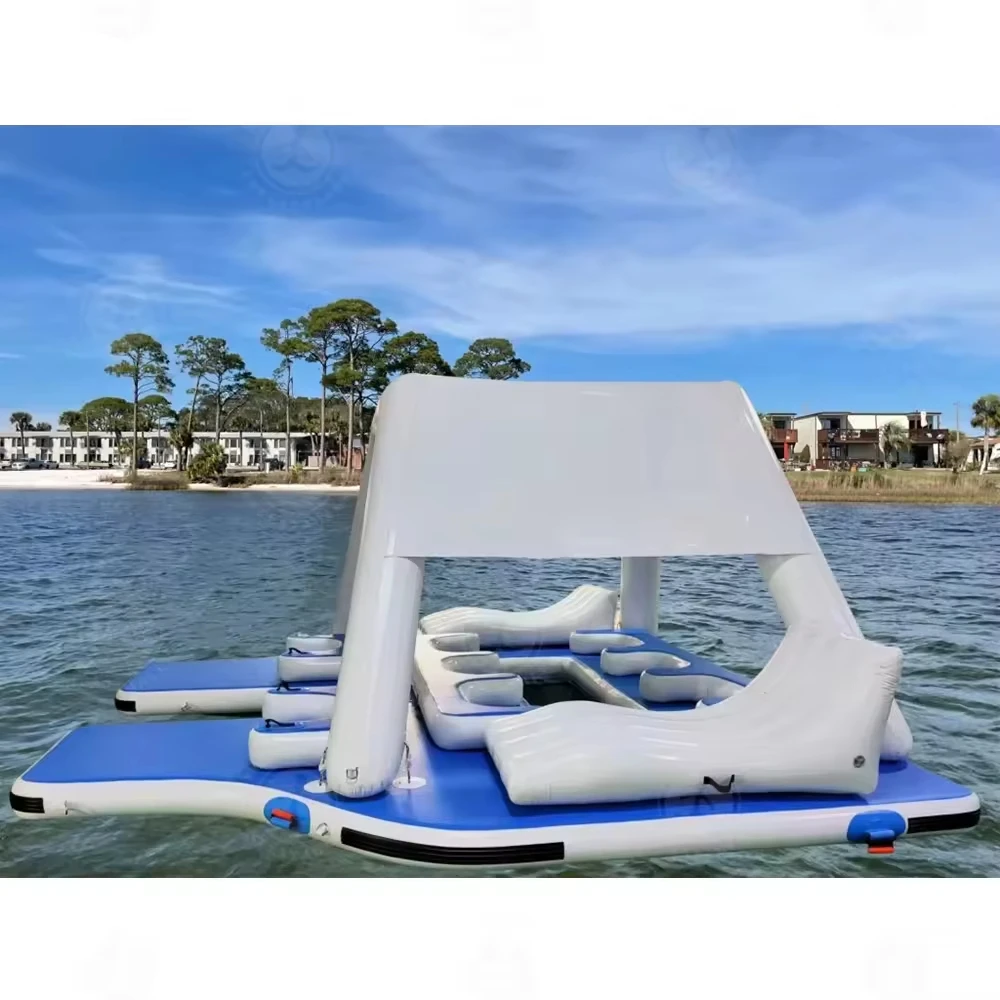 Customized Luxury 6-8 Peoples Inflatable Floating Party Island Floating Platform Bed With Loungers