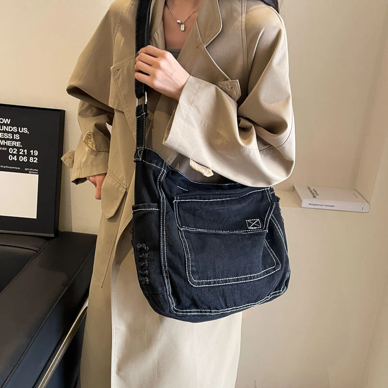 DENIMซิปCrossbodyกระเป๋ากระเป๋าสุภาพสตรีขาย2024คุณภาพสูงอเนกประสงค์กระเป๋าสตางค์VINTAGEความจุสูงBolsa Transversal