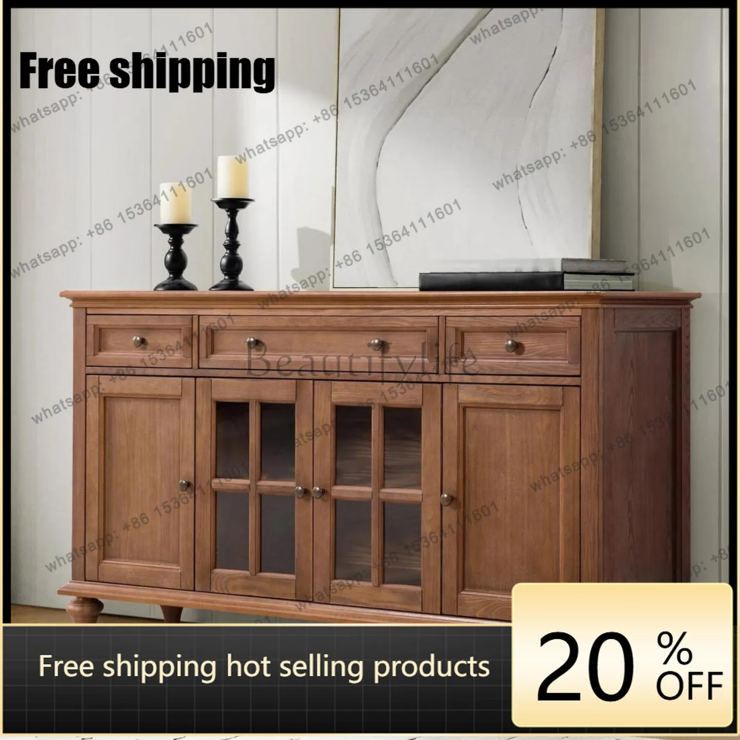 LD American vintage solid wood sideboard cabinet for living room entryway storage cabinet