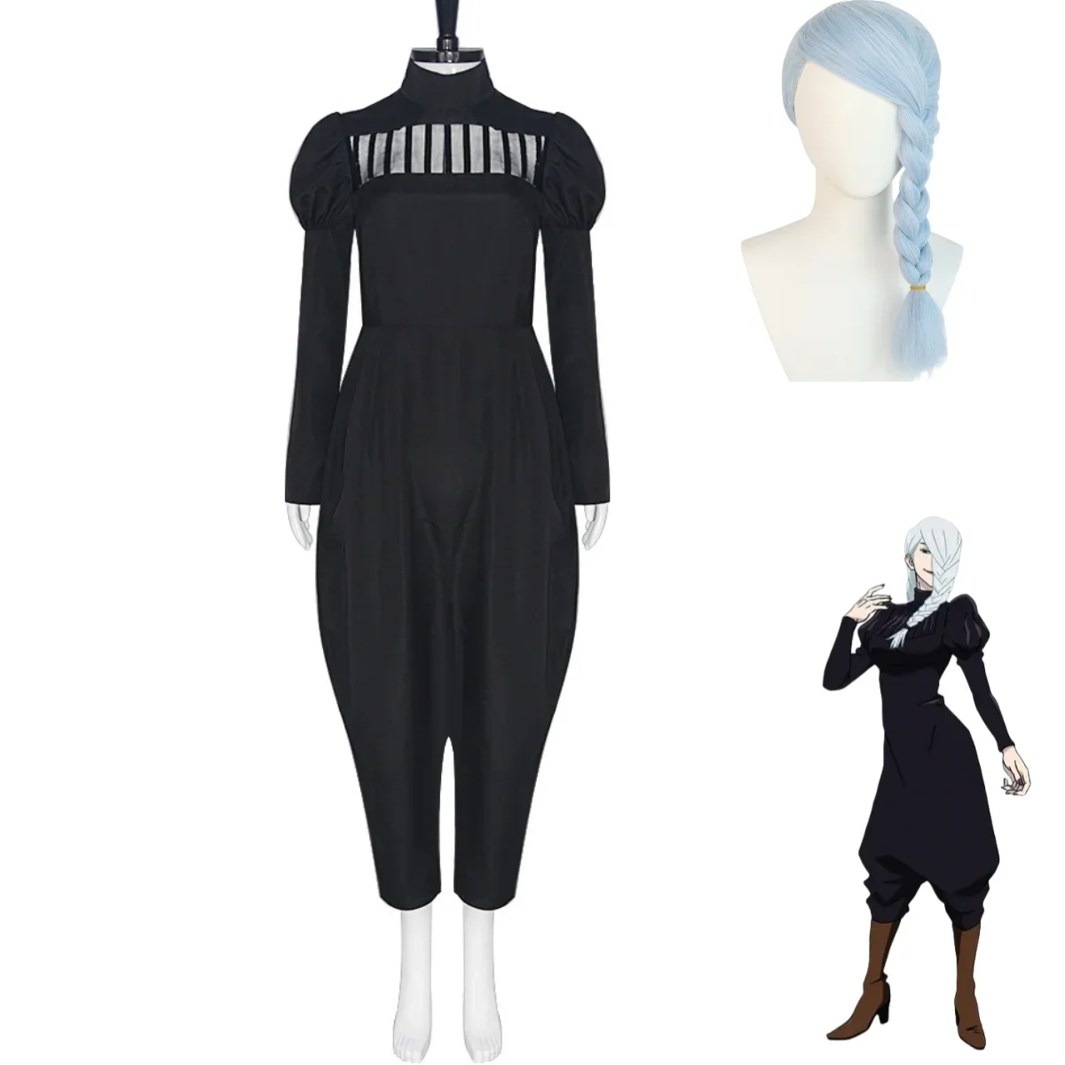 

Anime Jujutsu Meimei Cosplay Costume Braid Wig Black Long Sleeved Jumpsuits Adult Woman Sexy Carnival Halloween Suit