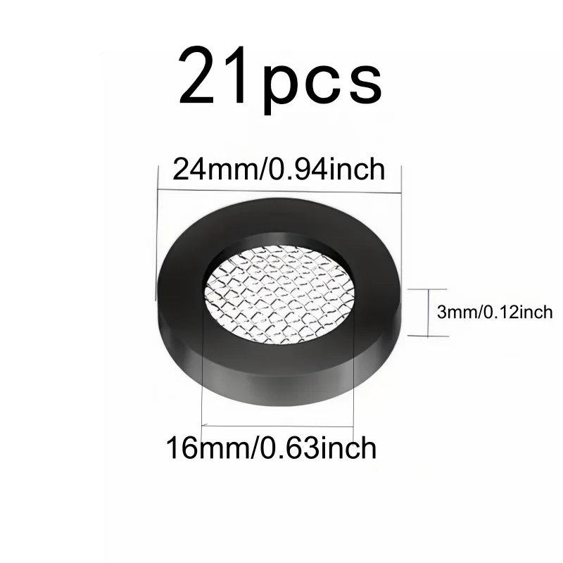 21Pcs 24mm Shower Head Washers with Filter Mesh, Rubber Anti-Aging Seals for Shower & Faucet Hose, Bathroom Repair Parts