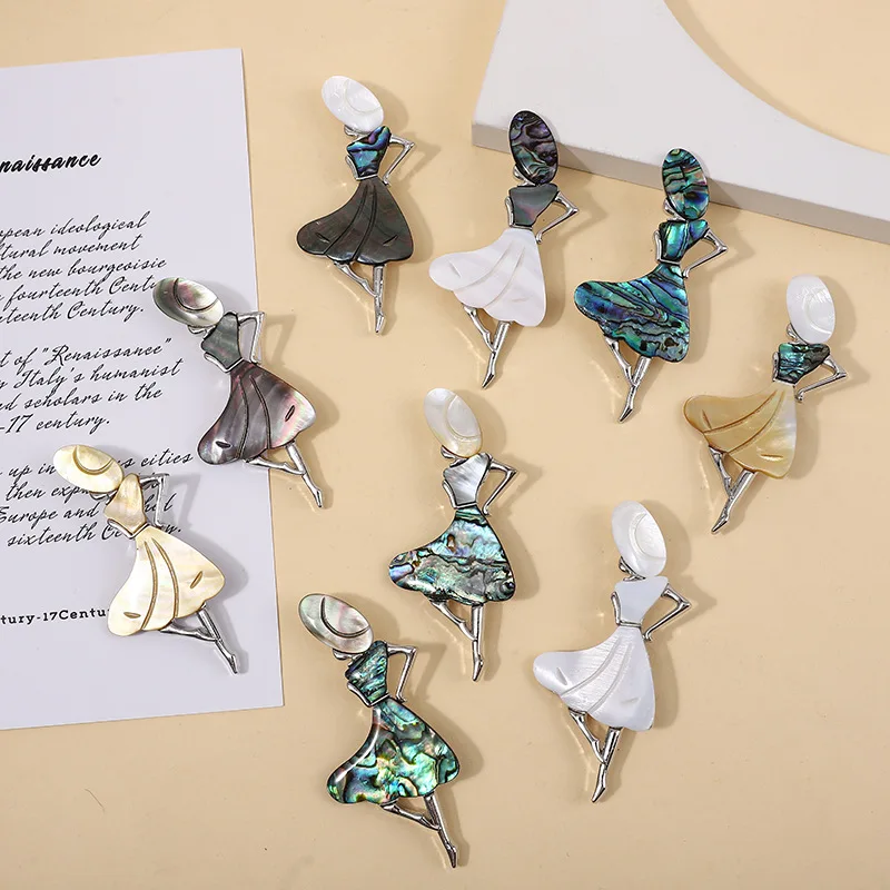 European and American Little Girl's Shell Dancer Abalone Shell White Clam Cotton Shell, Black Butterfly Shell Pendant
